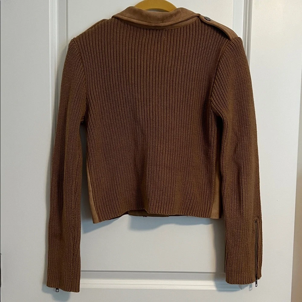 VICI Camel Fall Neutral Moto Jacket Ribbed Knit Sleeve Detail Extra Small